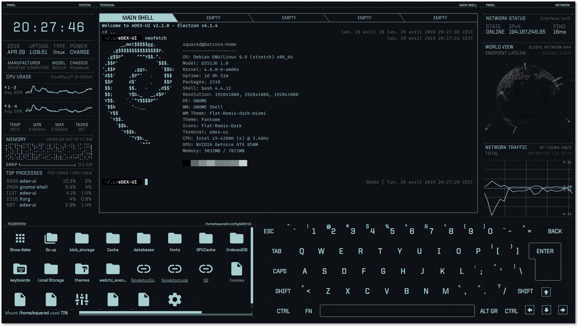 eDEX-UI v2.2.7 黑客炫酷终端模拟器 