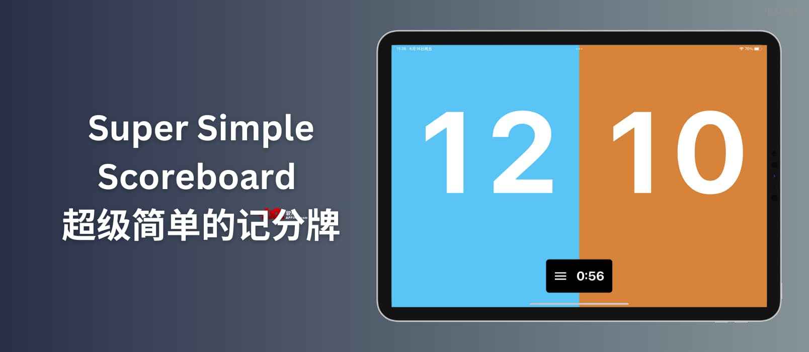 超级简单的记分牌 Super Simple Scoreboard – 只有280.2 KB 的家用记分牌[Apple]
