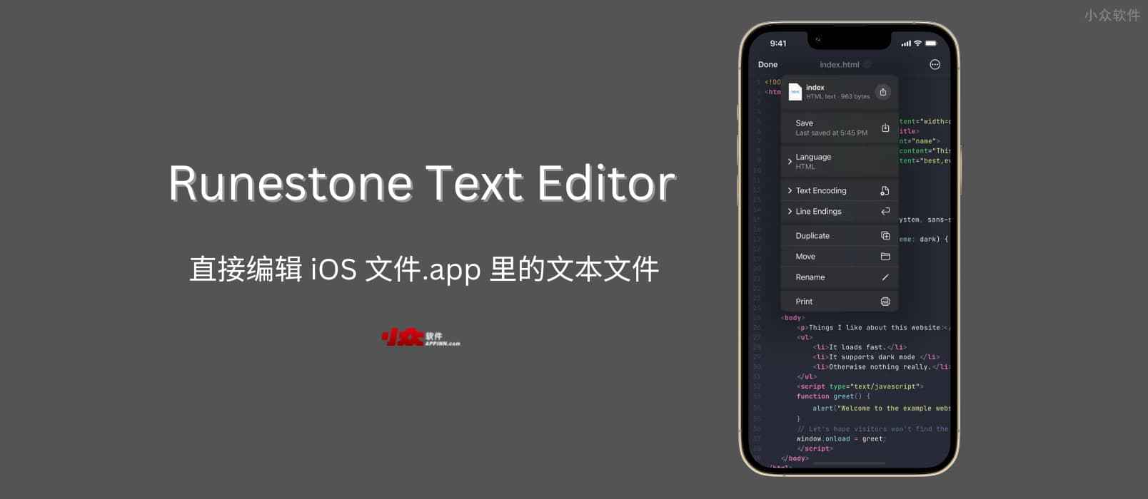 Runestone Text Editor - 文本编辑器：直接编辑 iOS 文件.app 里的文本文件