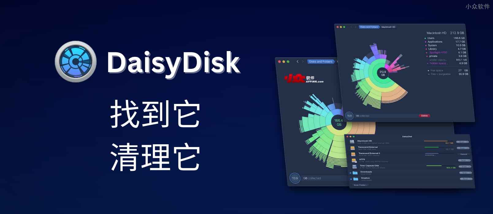 DaisyDisk - 磁盘空间扫描工具：找出了 macOS 系统数据中的 269.4GB 垃圾文件，来自 APFS 快照文件