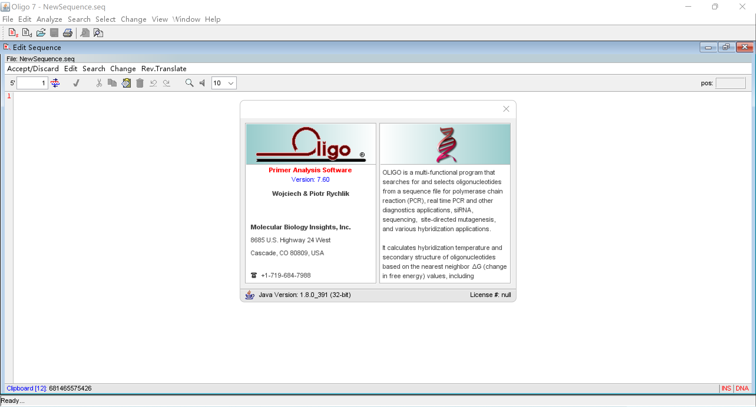 引物分析设计软件 Oligo v6 v7