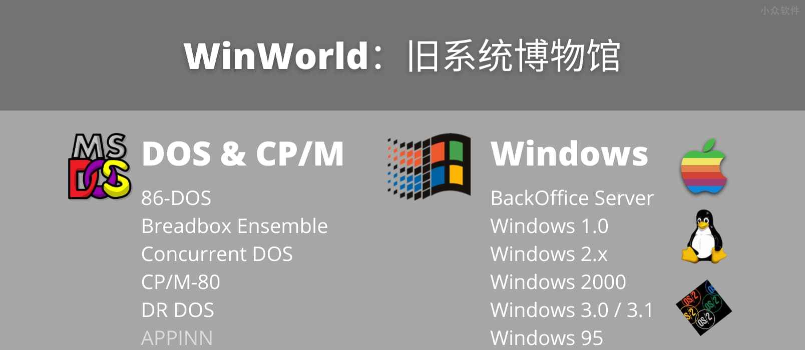 WinWorld – 从 DOS 到 Win 2000，旧系统博物馆，还有同样过时的海量软件、游戏