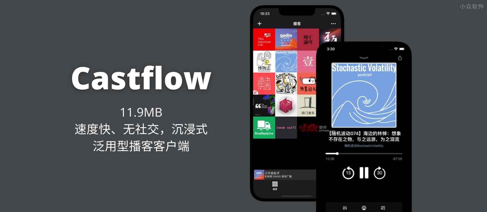 Castflow – 只有 11.9MB，速度快、无社交，沉浸式泛用型播客客户端[iPhone]