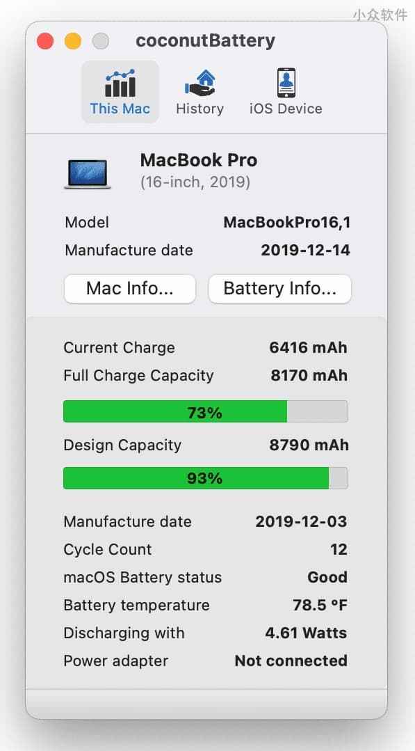 coconutBattery 3 - 从 2005 年以来一直在测 Mac 与 iOS 设备的电池健康状态[macOS] 1