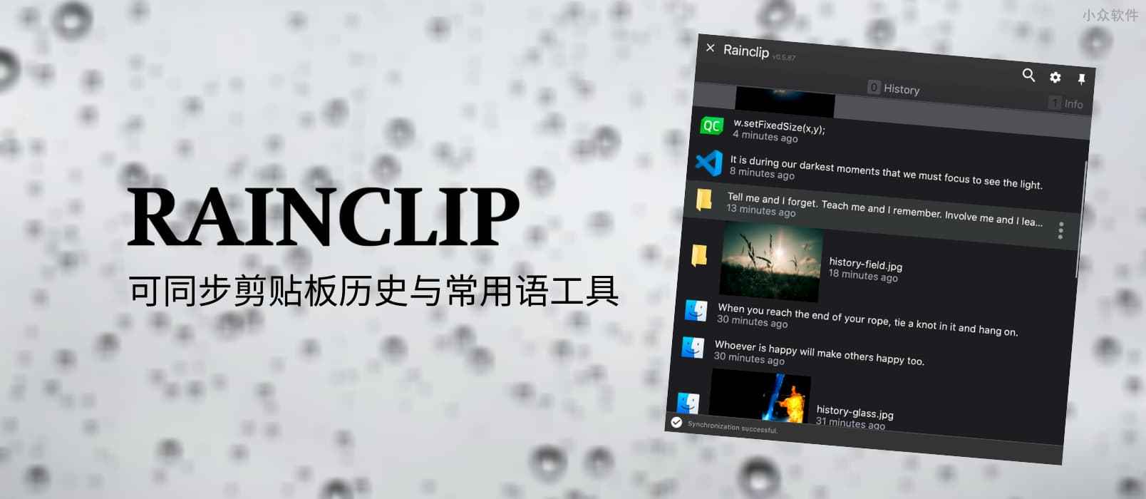 Rainclip – 一个简单的可同步剪贴板历史与常用语工具[Win/macOS]
