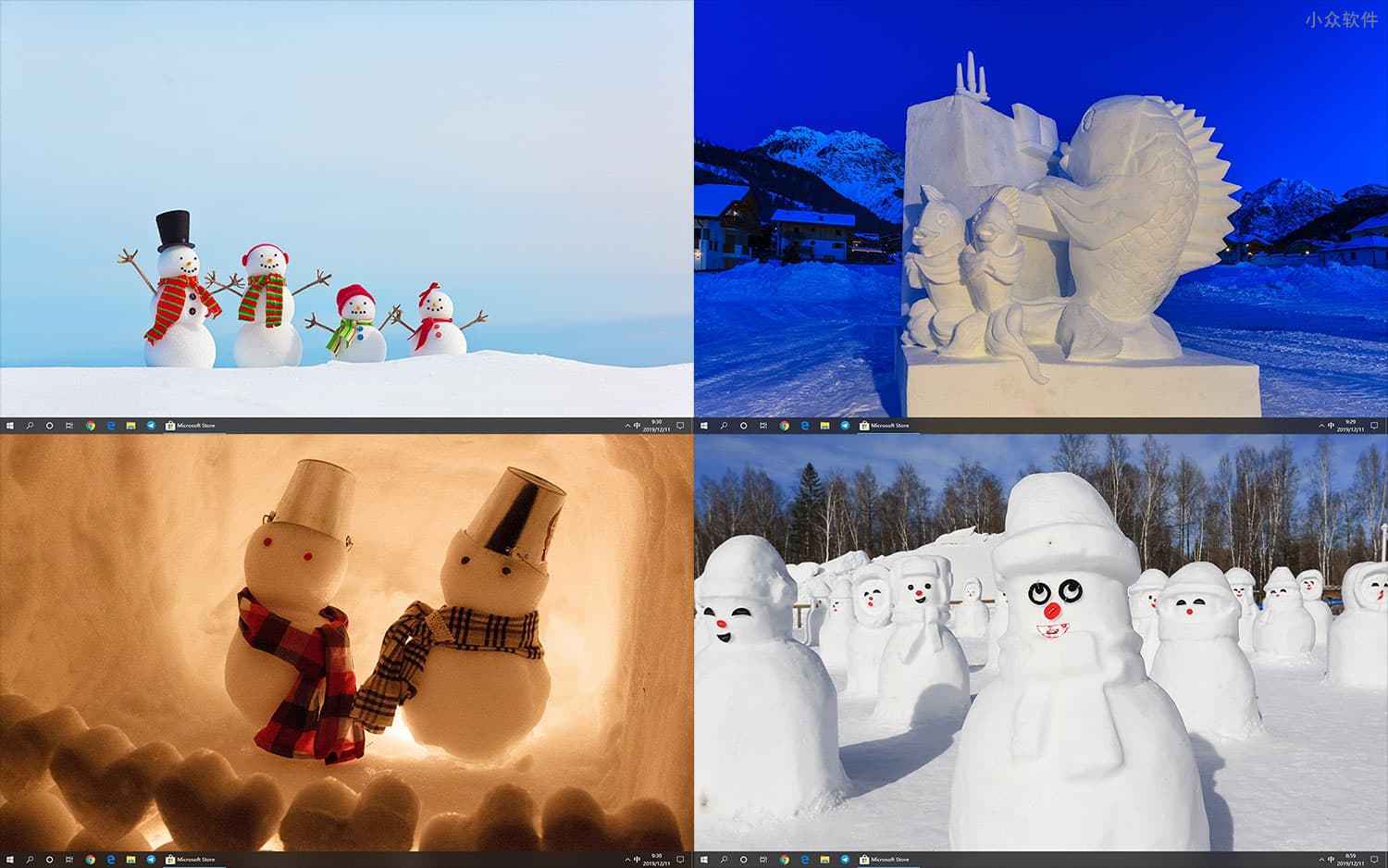 Snow Sculptures - 14 幅图像的 Windows 10 冬日雪景主题，微软官方主题 2