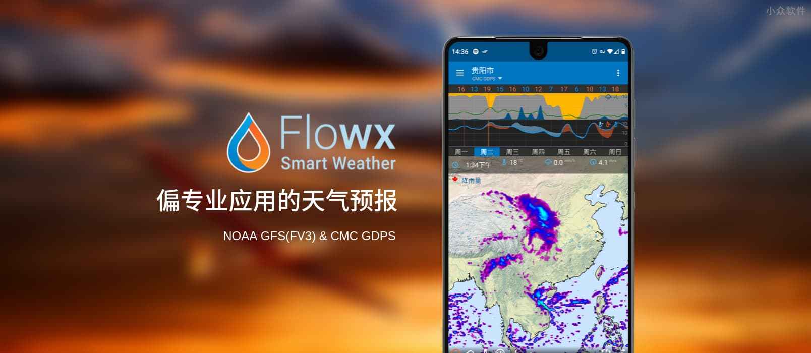 Flowx – 适合航拍、航海、徒步、钓鱼的专业天气预报应用[Android]