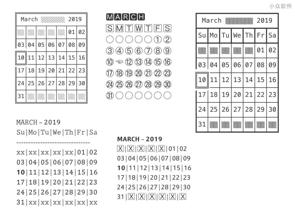 Unicode Calendar Generator - 5 种漂亮的 Unicode 格式日历 2