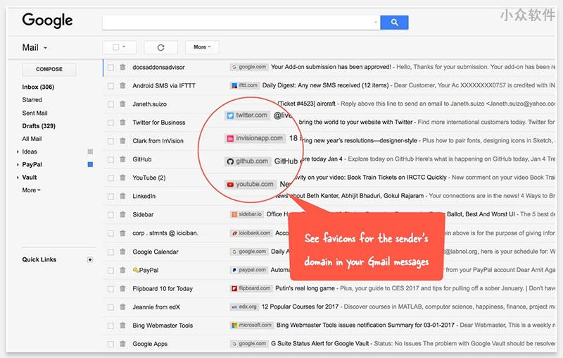Gmail Sender Icons – 给 Gmail 邮件列表添加网站图标 [Chrome]