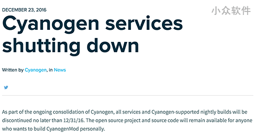 Cyanogen OS 将在本月 31 号终止全部服务