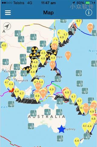 Oz Quake – 地震/核电站/火山/海啸地图[iOS/Android]