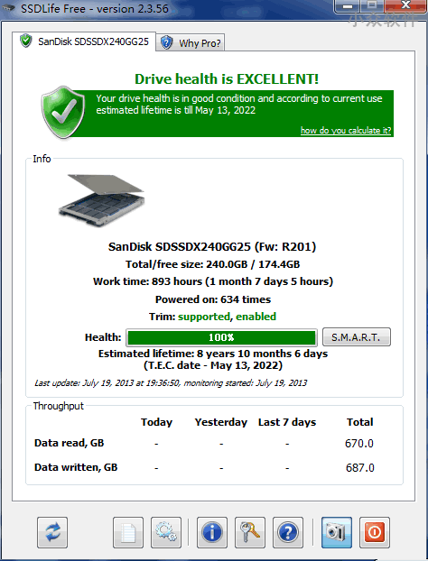 SSD Life Free – 检测 SSD 硬盘健康状态/寿命