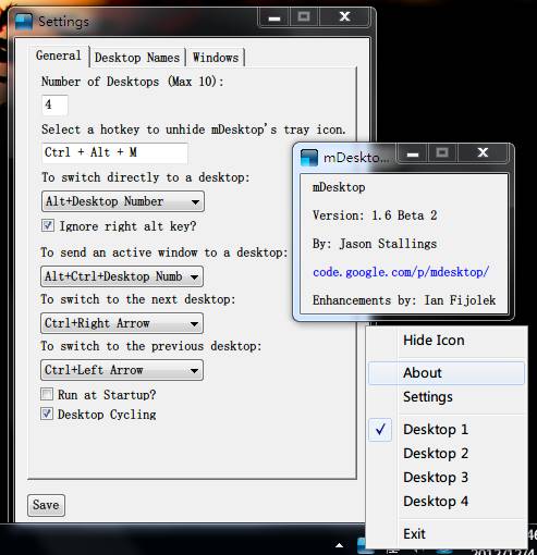 mDesktop – 在 Windows 中创建多个虚拟桌面