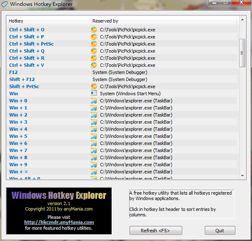 Windows Hotkey Explorer – 显示当前已被占用的快捷键