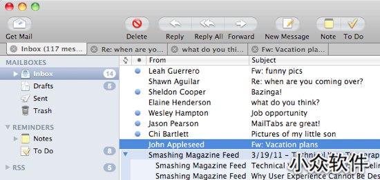 Mailtabs – 标签化的 Mail[Mac]