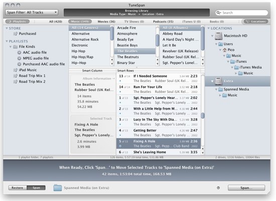 TuneSpan – 将 iTunes 音乐库搬到移动硬盘[Mac]