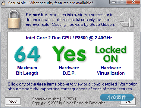 SecurAble – CPU 虚拟化/D.E.P./位数查询