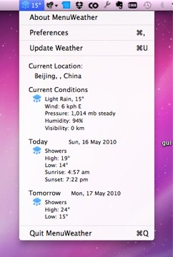 MenuWeather – 系统栏的天气信息[Mac]