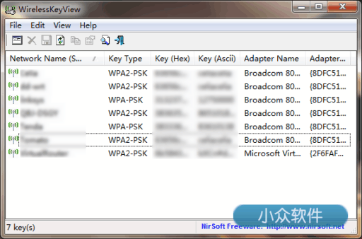 WirelessKeyView – 显示已保存的 Wifi 密码