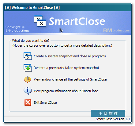 SmartClose – 快照当前程序，关闭后可恢复