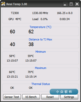 Real Temp – 显示 CPU 实时温度，防止笔记本过热