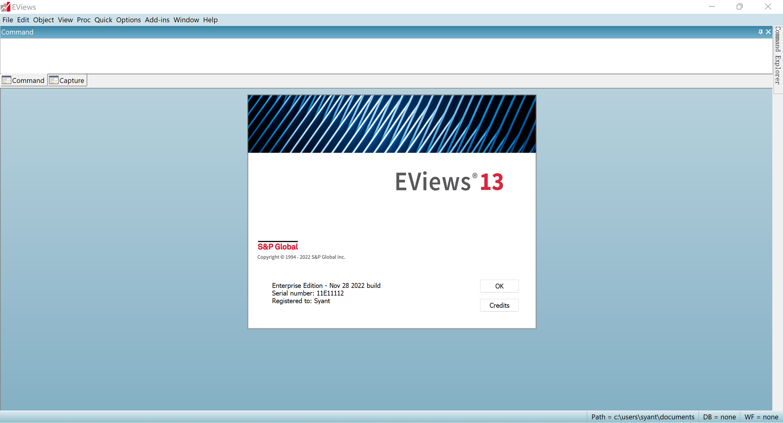 计量经济学 IHS EViews Enterprise Edition 13.0 Build 2022-11-28 x64