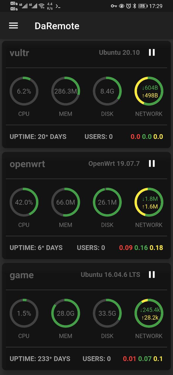 DaRemote - 在 Android 手机上监控 Linux 服务器状态与运行命令