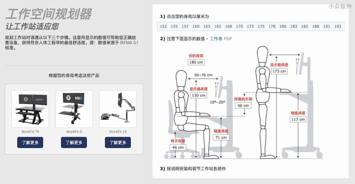 爱格升工作空间规划器 - 更易懂的办公桌、椅子高度计算器（站立、坐姿） 1