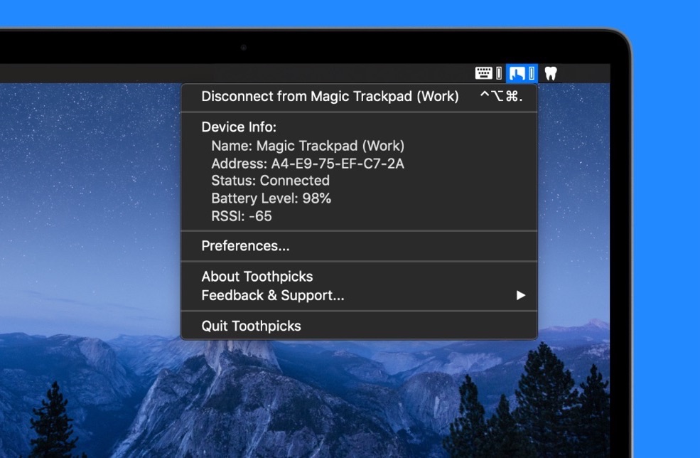 Toothpicks - 将每个蓝牙设备单独放在菜单栏，快速连接、断开[macOS] 2