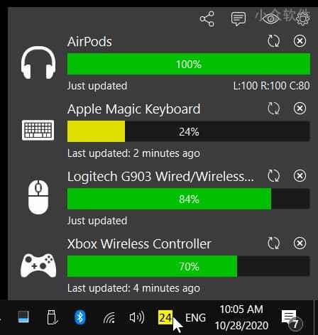 Bluetooth Battery Monitor - 在任务栏检测蓝牙设备电量[Windows]